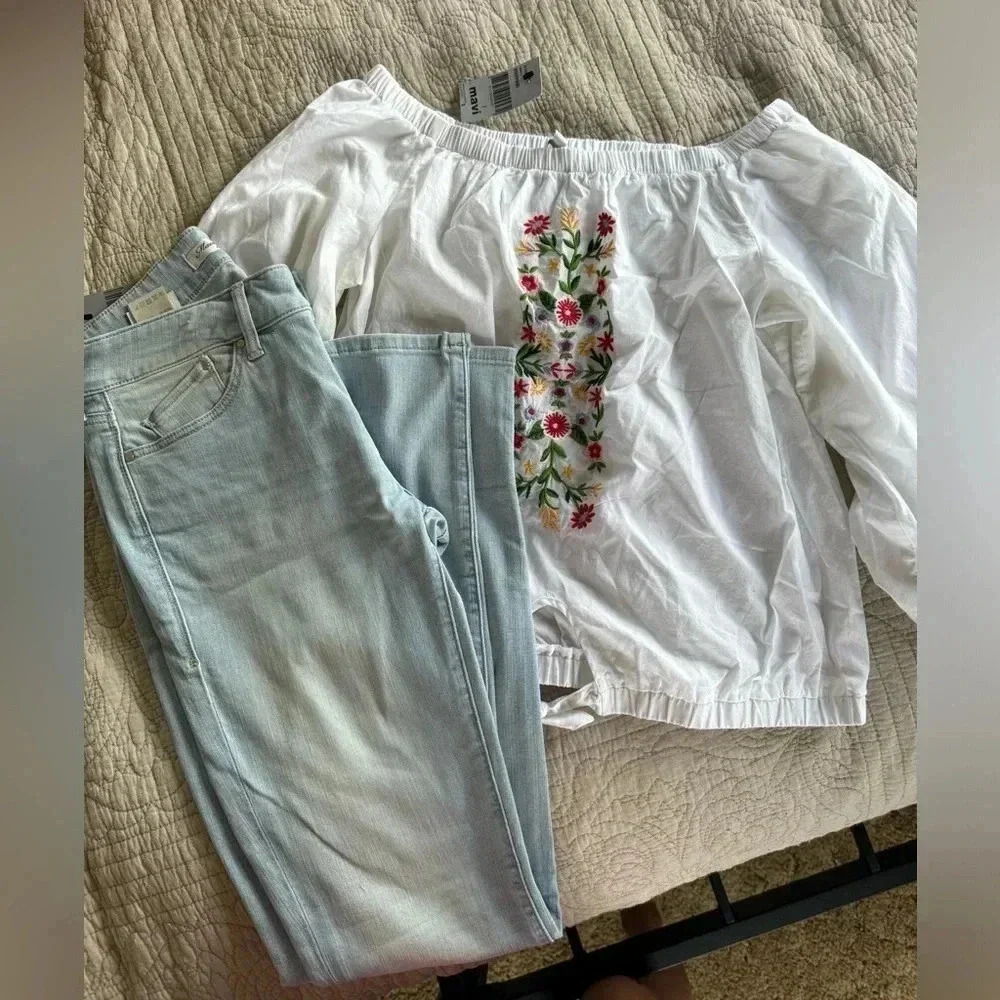 Mavi top off shoulder Embroidered S Mavi Adriana Mid Rise super skinny‎ jeans 27